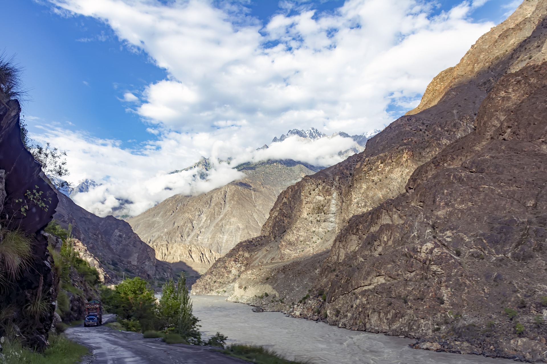 Beautiful hill and road in Gilgit Pakistan.